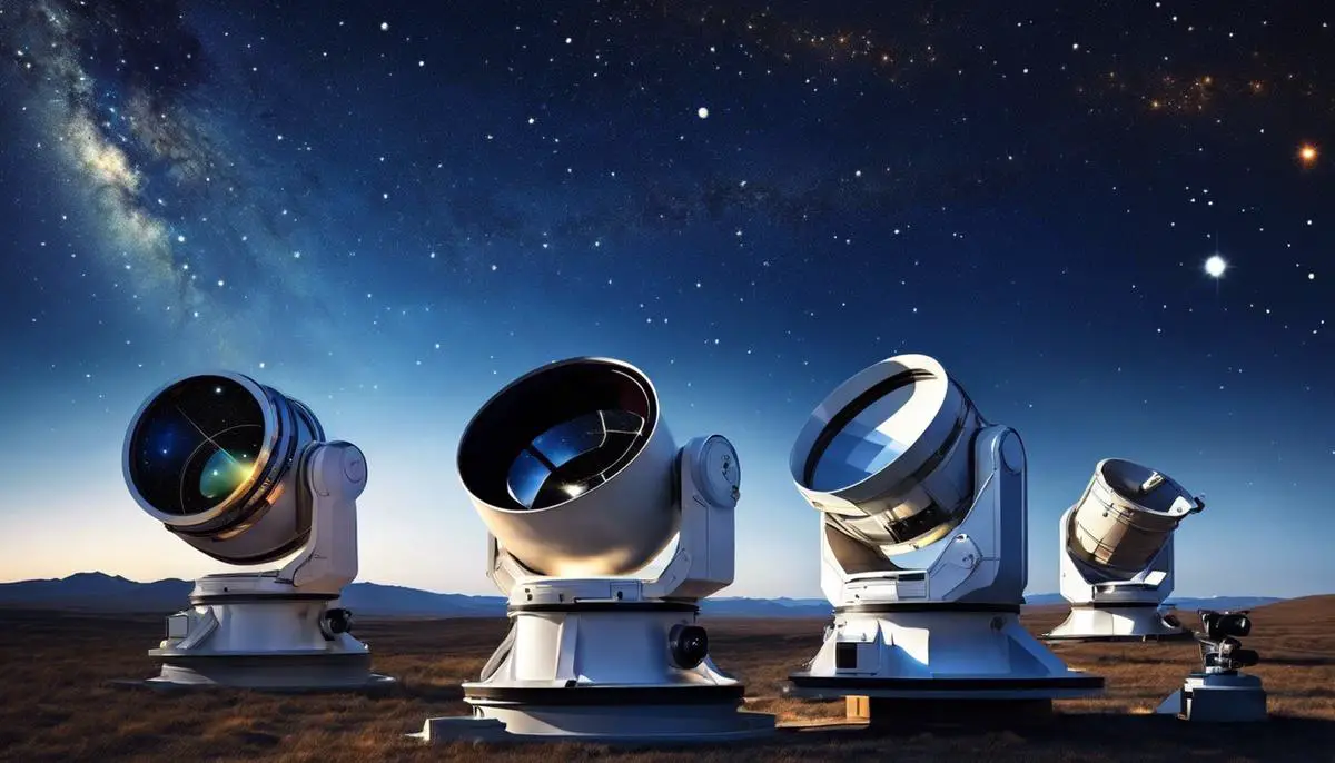 Various telescopes on a starry background