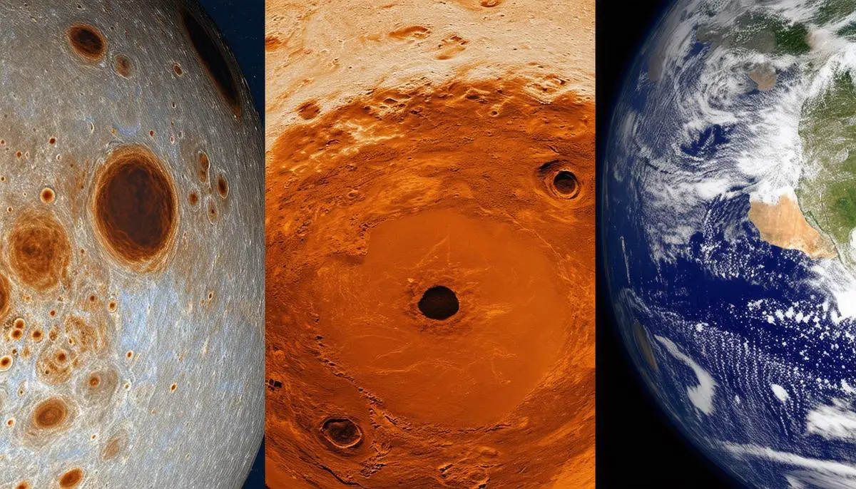 A composite image showing the diverse surface features of Mercury, Venus, Earth, and Mars