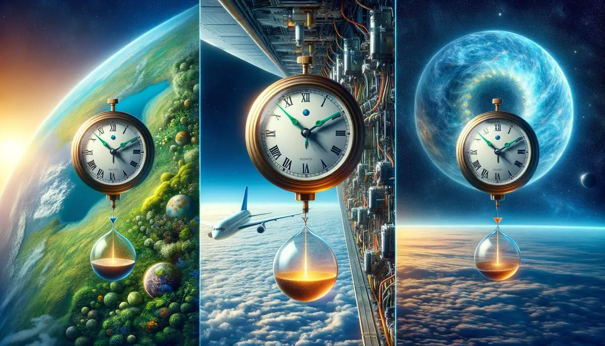 Clocks showing different times due to relativistic effects
