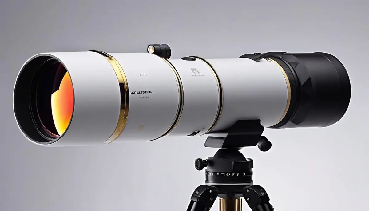 A telescope lens focusing light from distant celestial bodies, enhancing clarity and vision for stargazing.