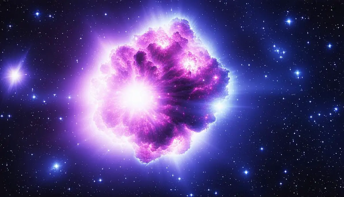 An artistic rendering of a Type Ia supernova explosion in a distant galaxy