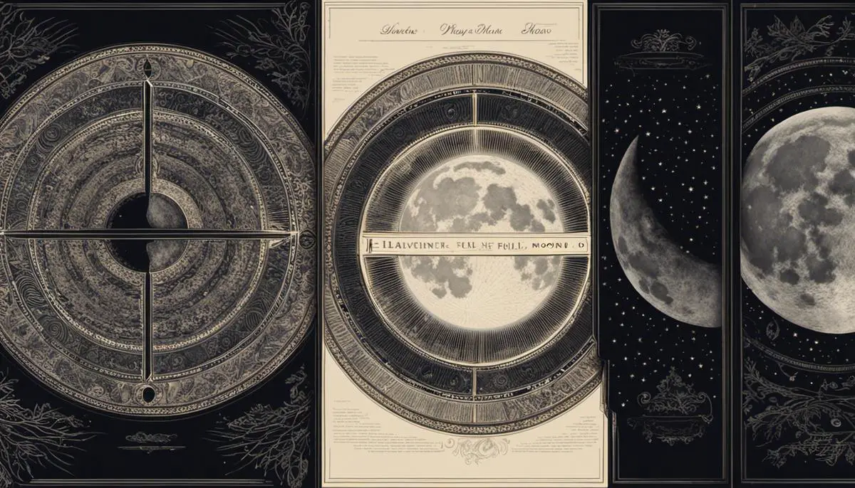 An illustration showing the different lunar phases, from new moon to full moon, in a circular pattern.