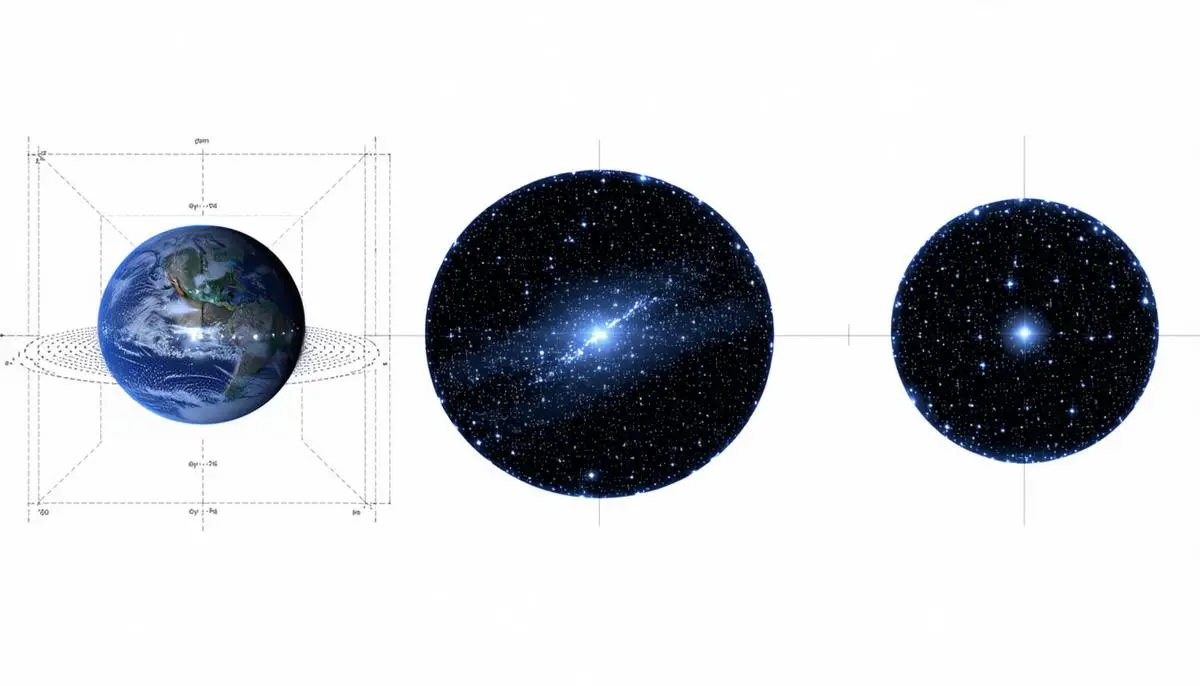 Visual representations of different possible shapes of the universe: flat and infinite, flat but finite, and closed