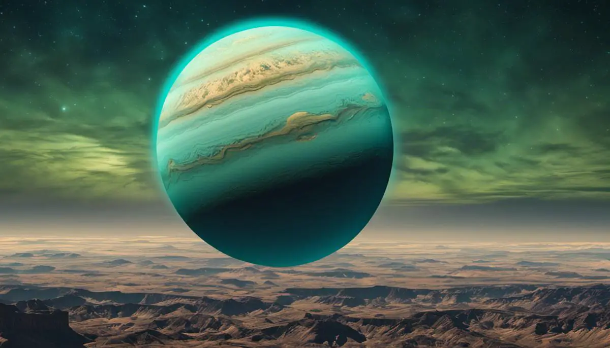 An image showing the planet Uranus with its distinctive blue-green appearance.