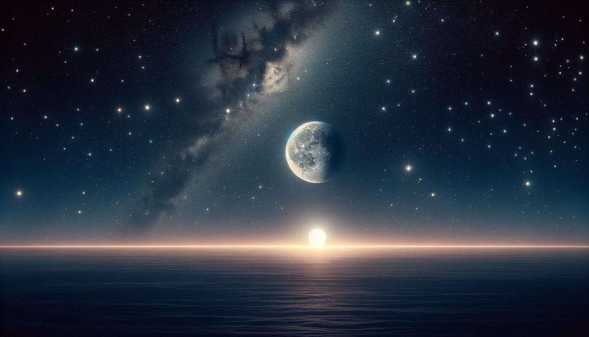 Venus and the moon close together in a starry night sky