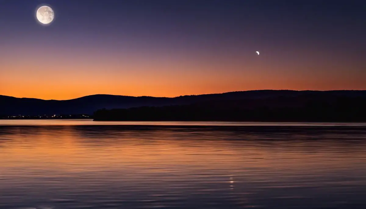 Image depicting the evening star Venus, shining brightly next to the moon in the evening sky.