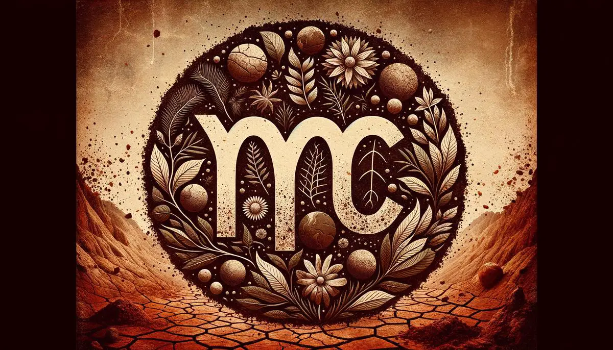 The Virgo zodiac symbol on an earthy background, representing Virgo's grounded and analytical nature