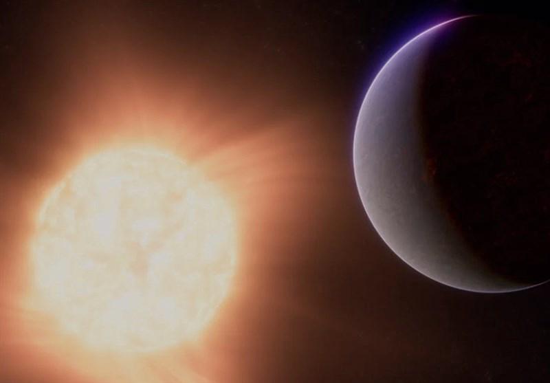 Artistic rendering of the exoplanet WASP-39b with its atmosphere being analyzed by JWST