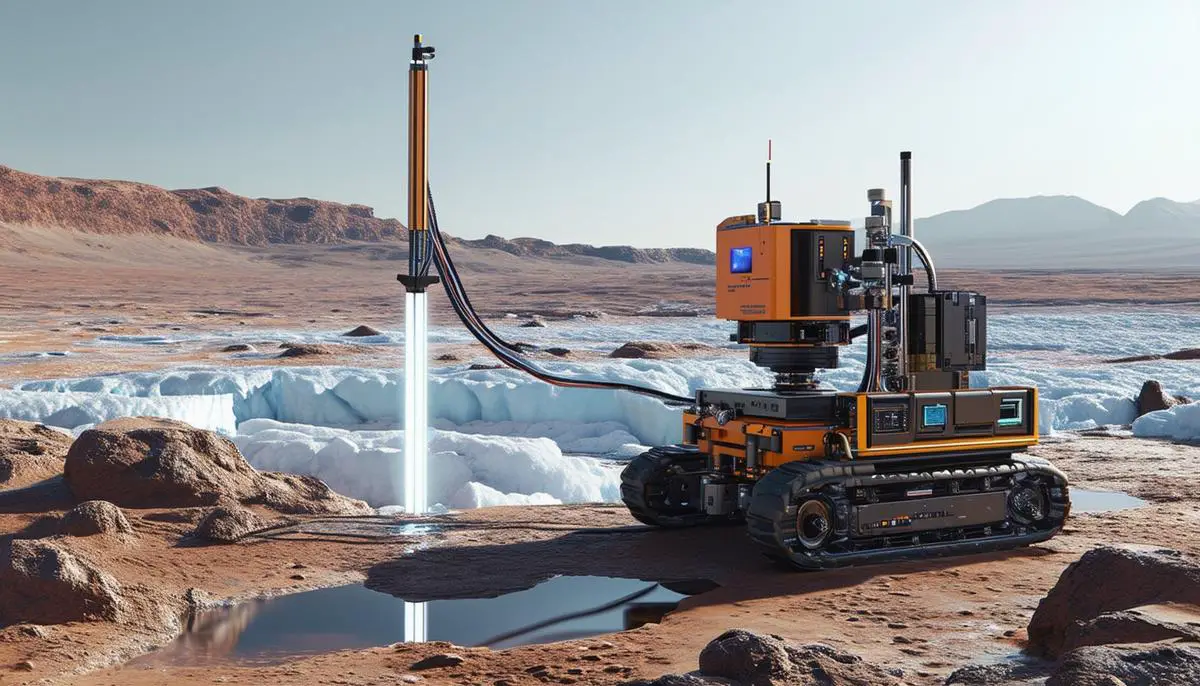 A robotic water extraction system drilling into Martian ice deposits