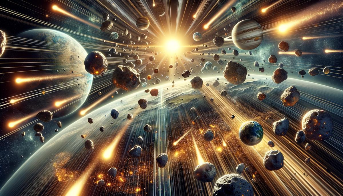 Artistic depiction of water formation and delivery in the early solar system