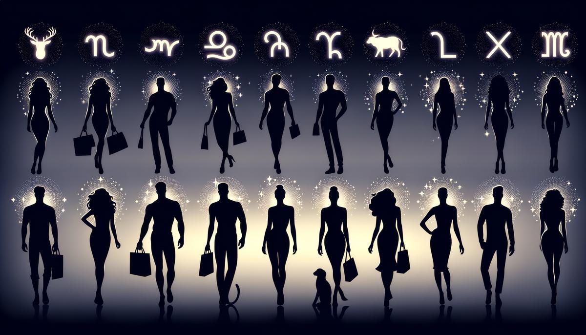 Silhouettes of people with zodiac symbols above their heads