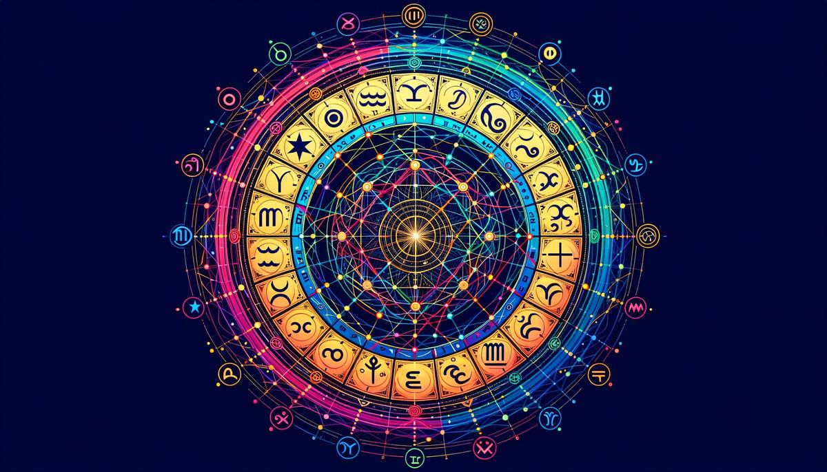A circular chart showing zodiac sign compatibility connections